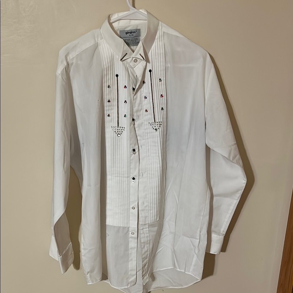Gingiss blinged out  White Classic Dress Shirt size large